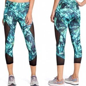 🦋 ATHLETA Napali Mesh Sonar Capri Tropical Printed Blue Green Leggings XS